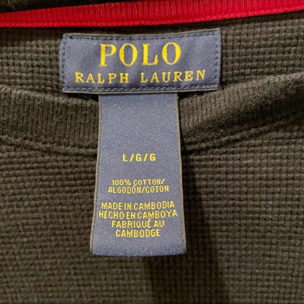 Men’s Polo Waffle Knit Crew Shirt Black Red Large Cotton